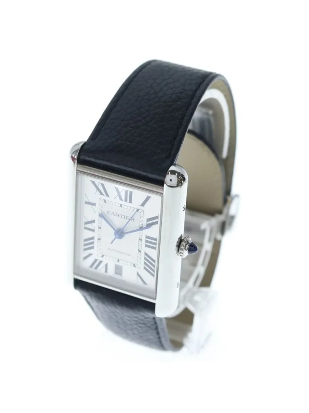 Cartier Tank Must XL Silver Dial Leather Automatic Winding Watch Black